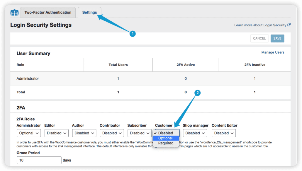 Change 2FA setting