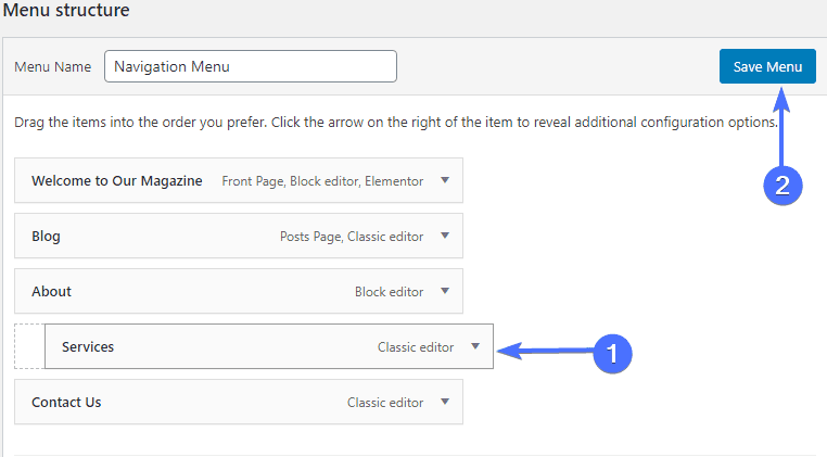 Menu Structure - wordpress navigation menus
