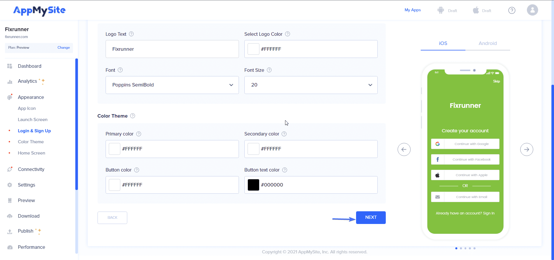 Login and Registration page