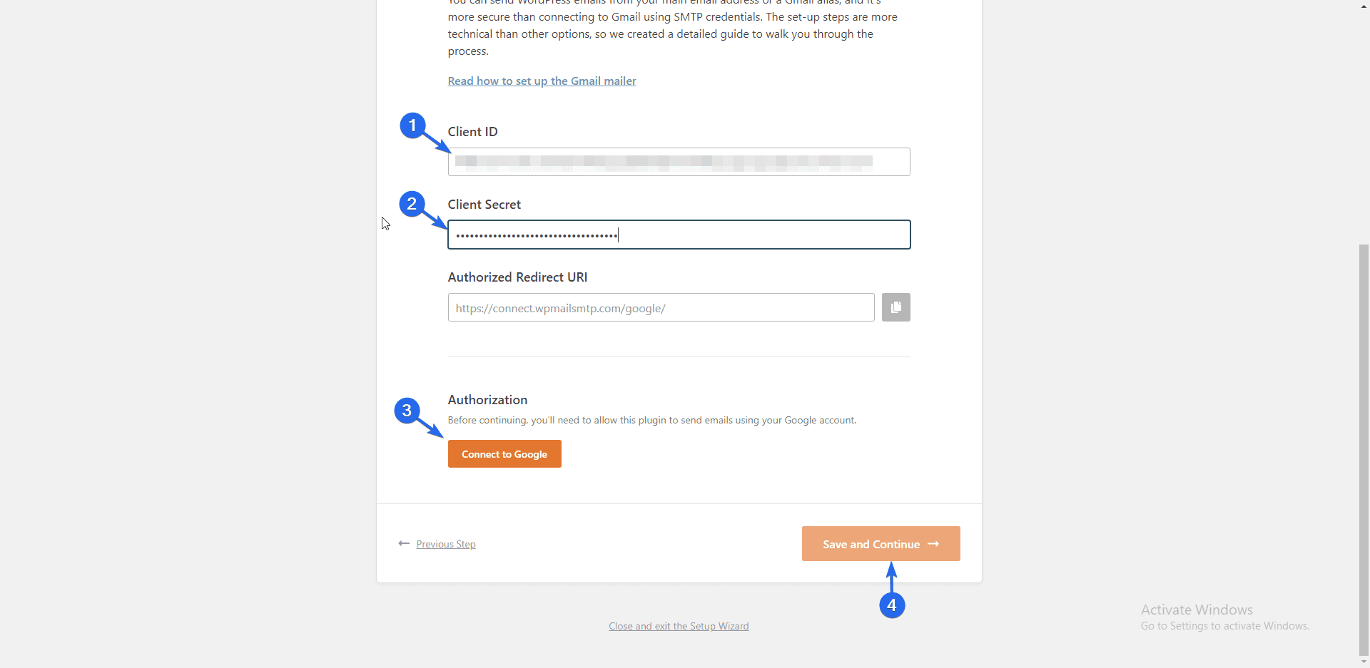 Click Connect Google to fix wordpress emails not sending