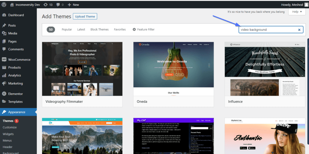 Input ‘video background’ into search bar