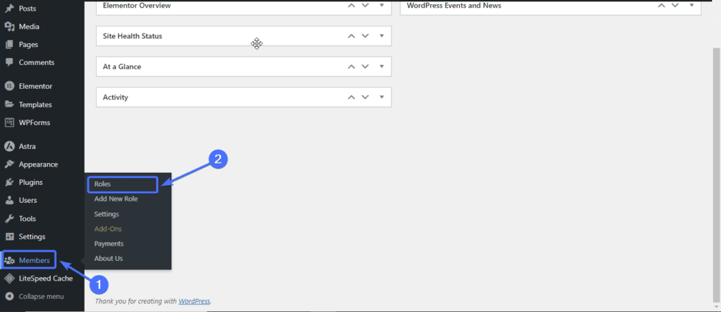 Members >> Roles - WordPress access control