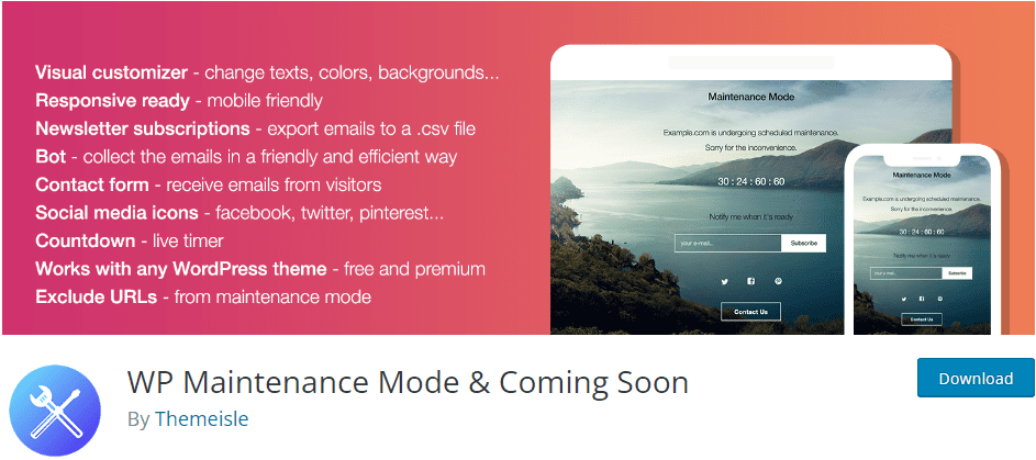 WP maintenance Mode plugin
