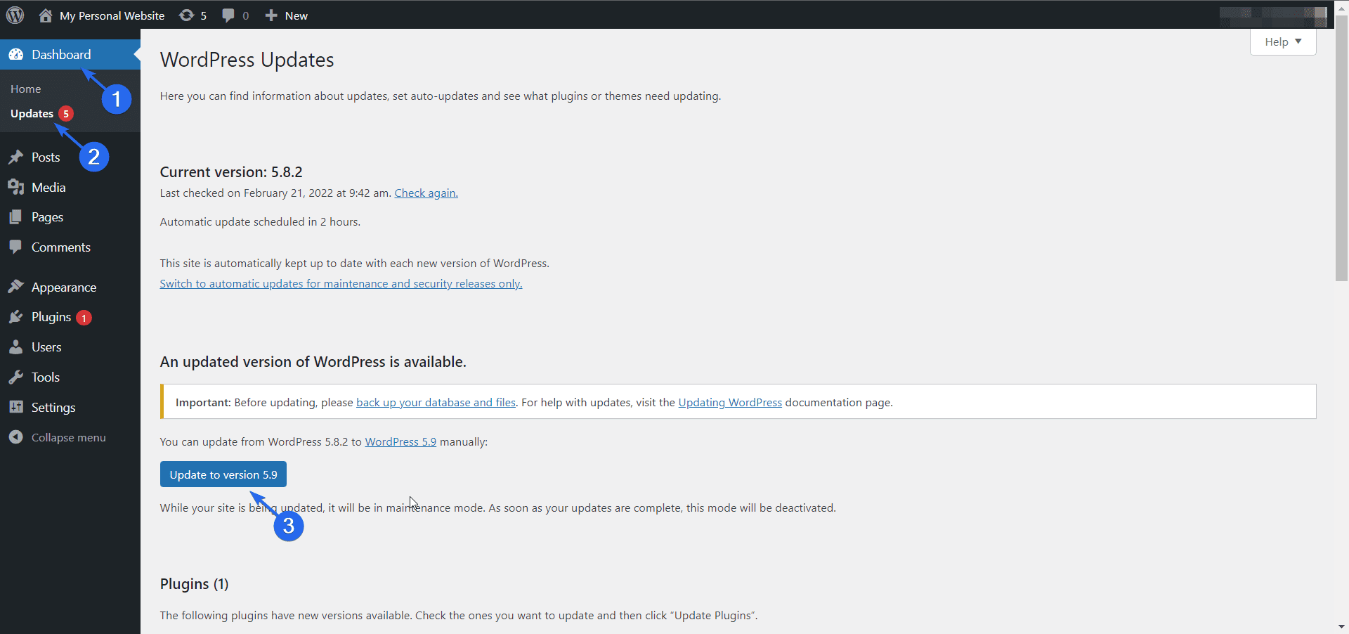 Upgrade to WordPress 5.9