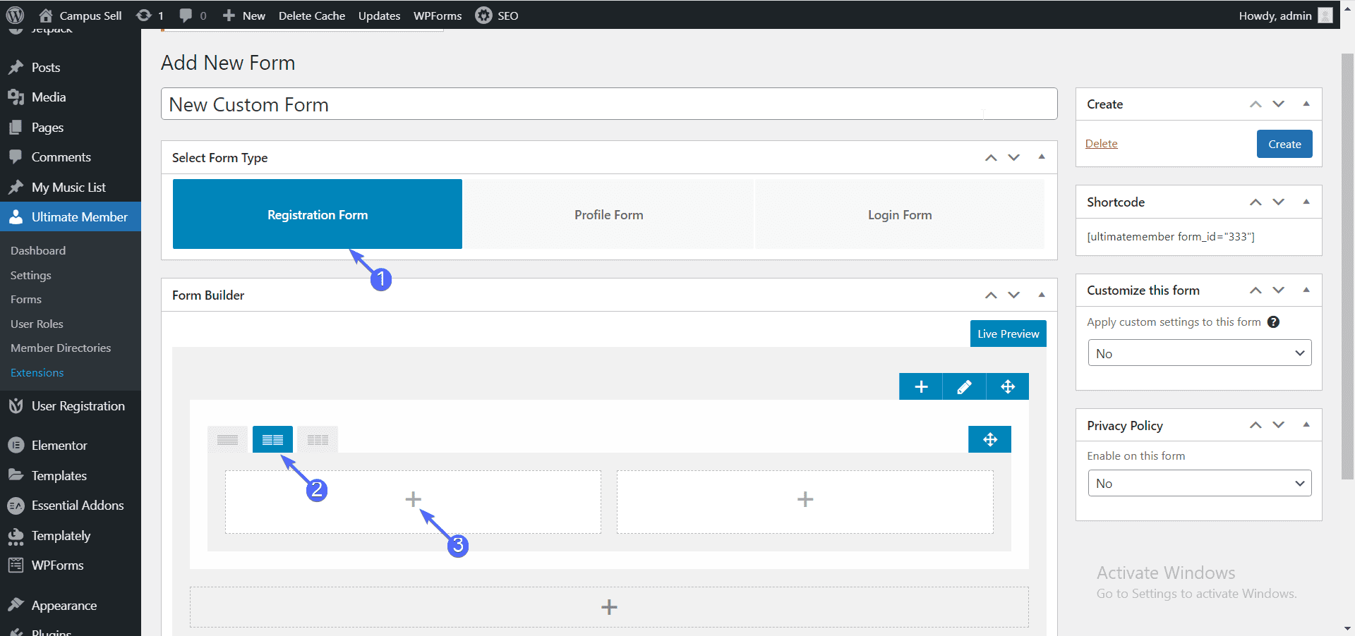 login form builder - wordpress user registration