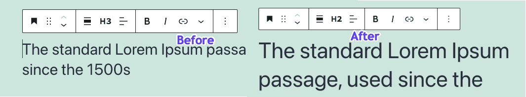 switch heading - how to change font size in wordpress