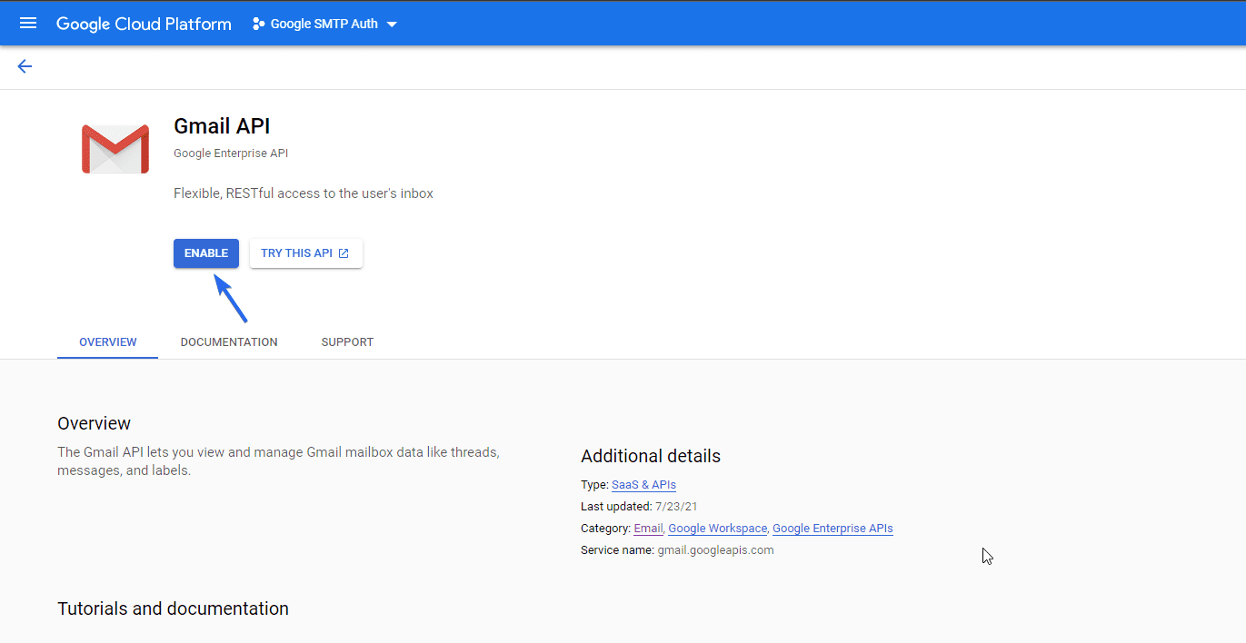 Enable Gmail API - WordPress not sending emails