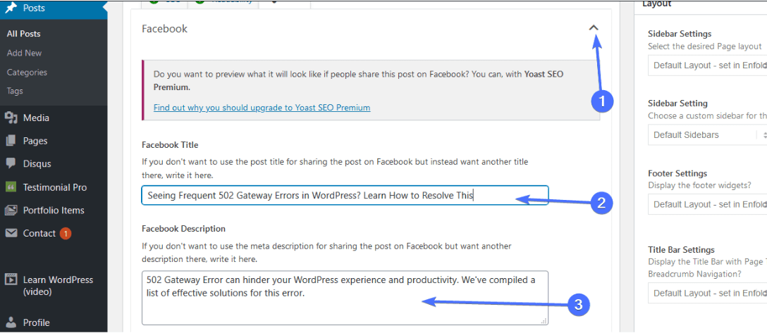 Typing Facebook title and description