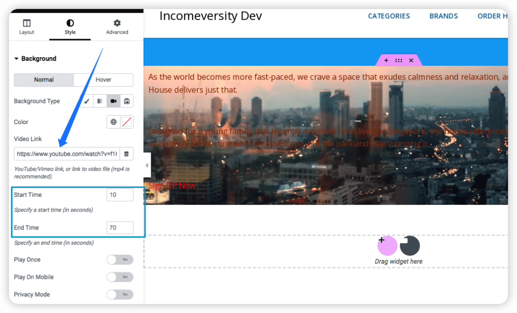 Change wordpress background video wit Elementor