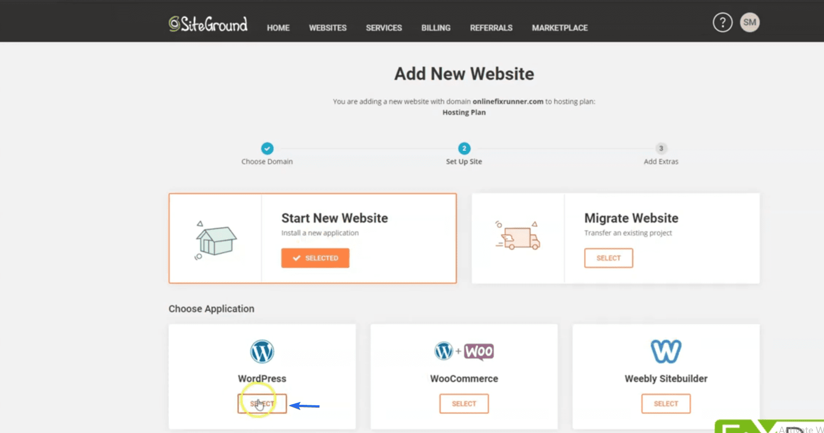 Select WordPress as website builder