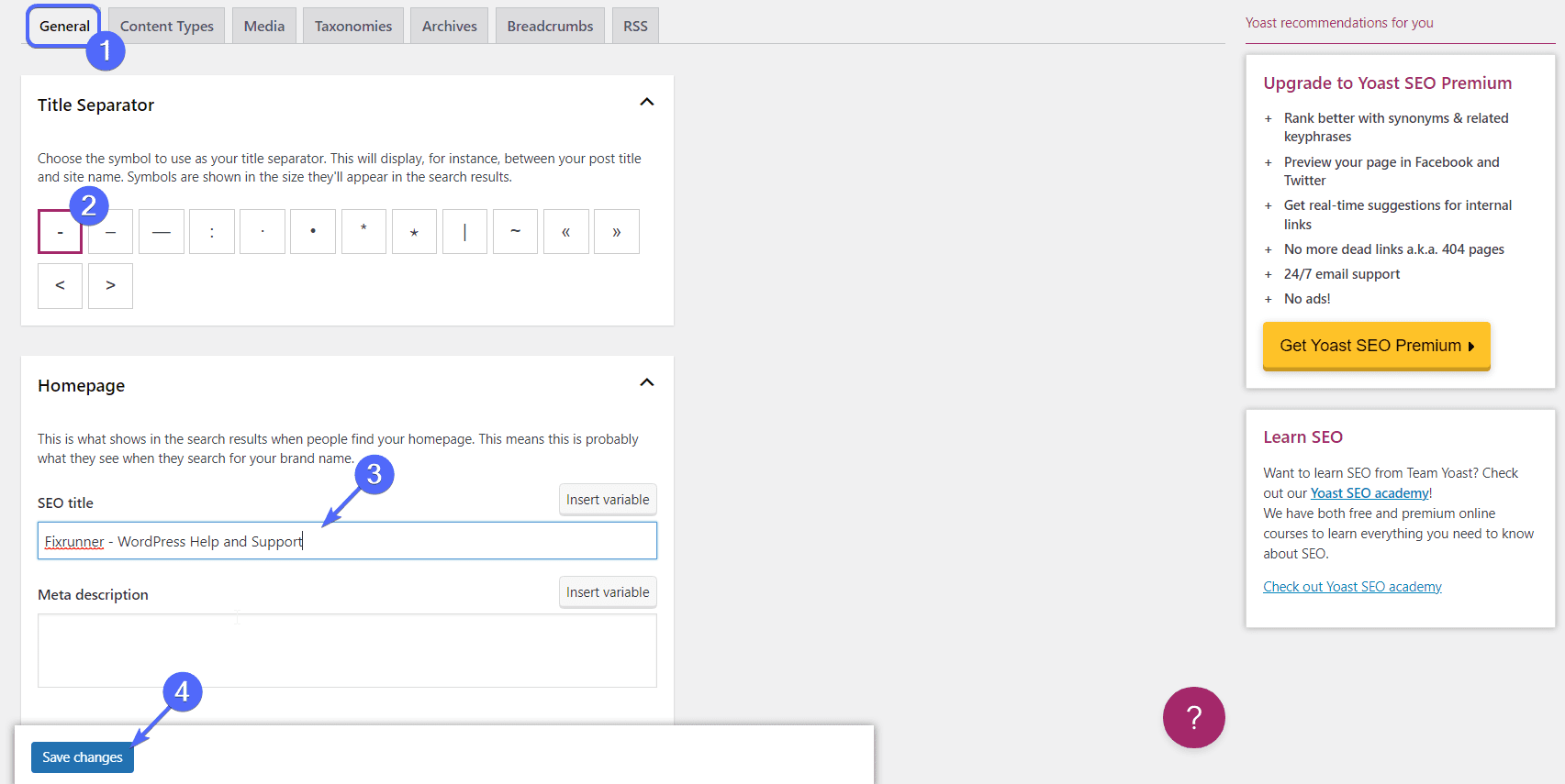 Fill tagline in the seo title text field
