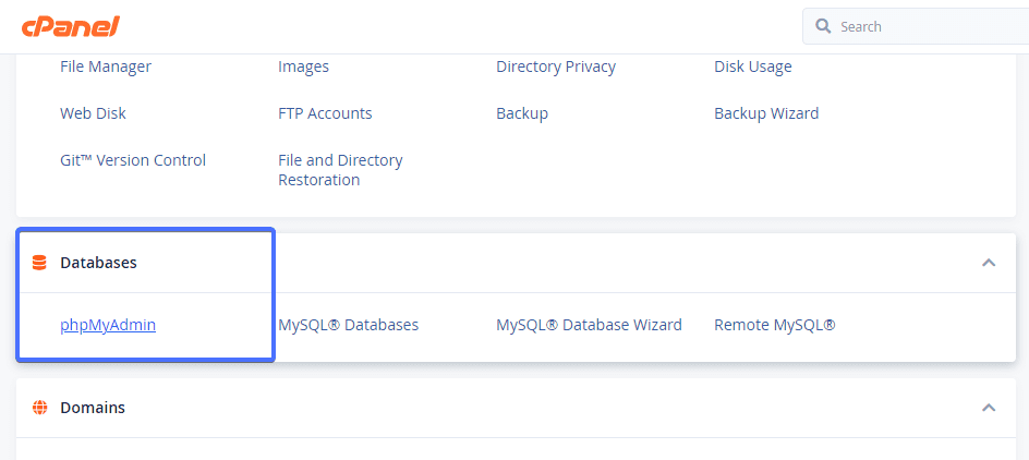 Open phpMyAdmin from cPanel