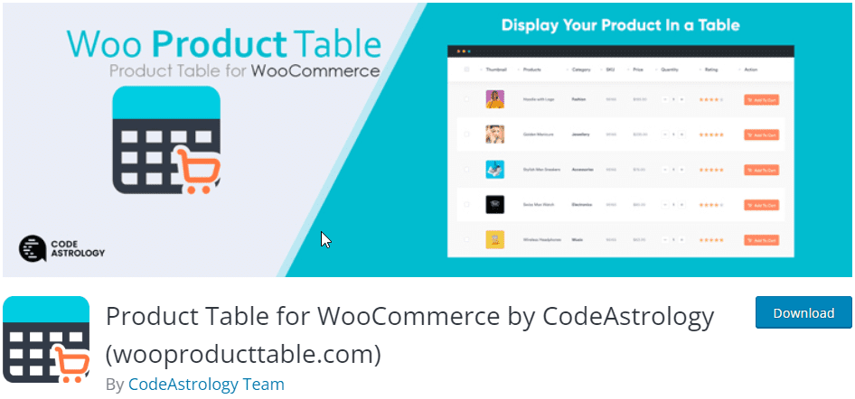 Woo Product Table plugin