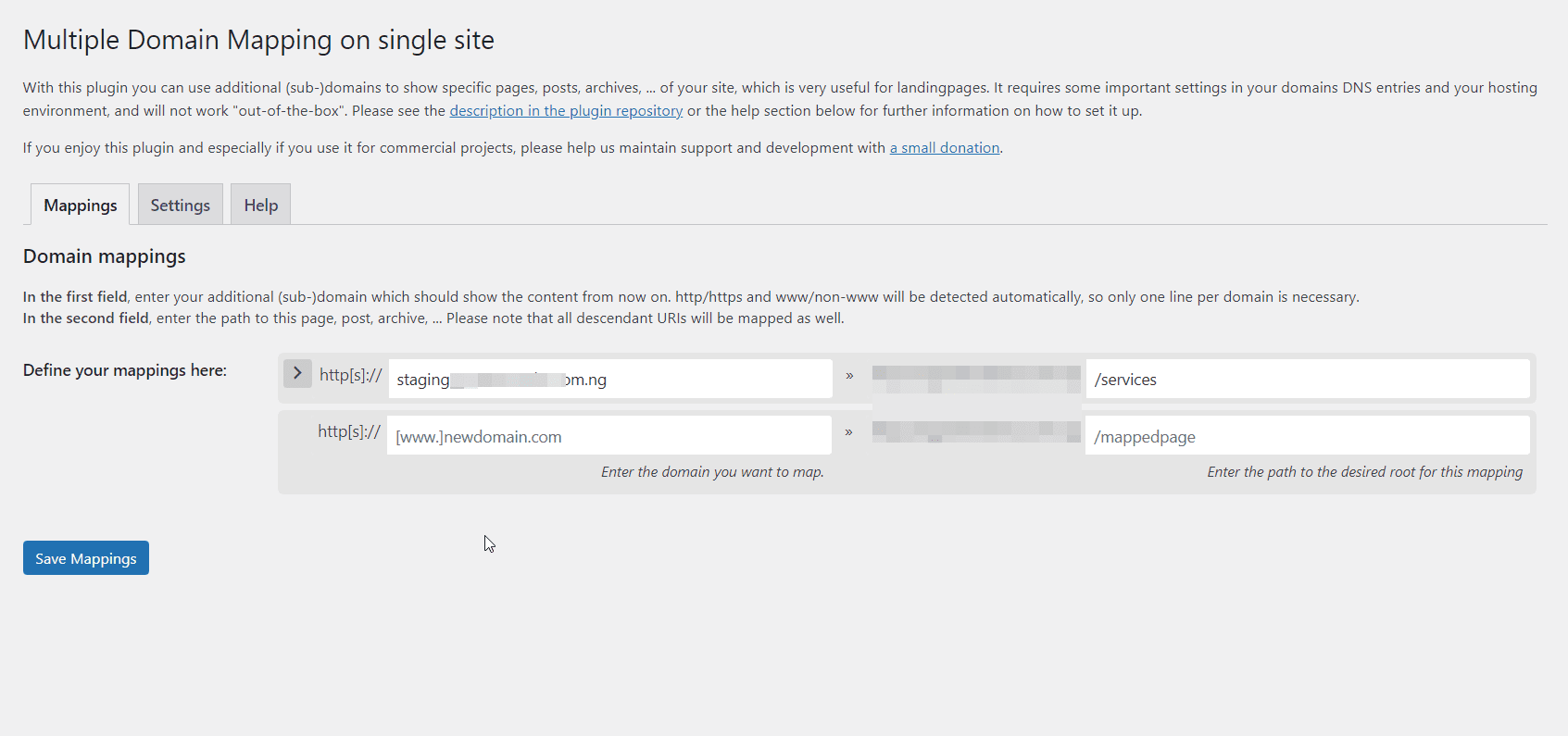 Save Mappings - Map domain to WordPress