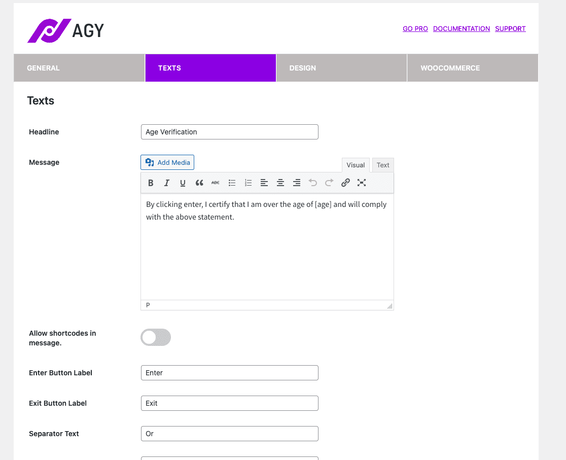 Text Section Agy - Age Verification