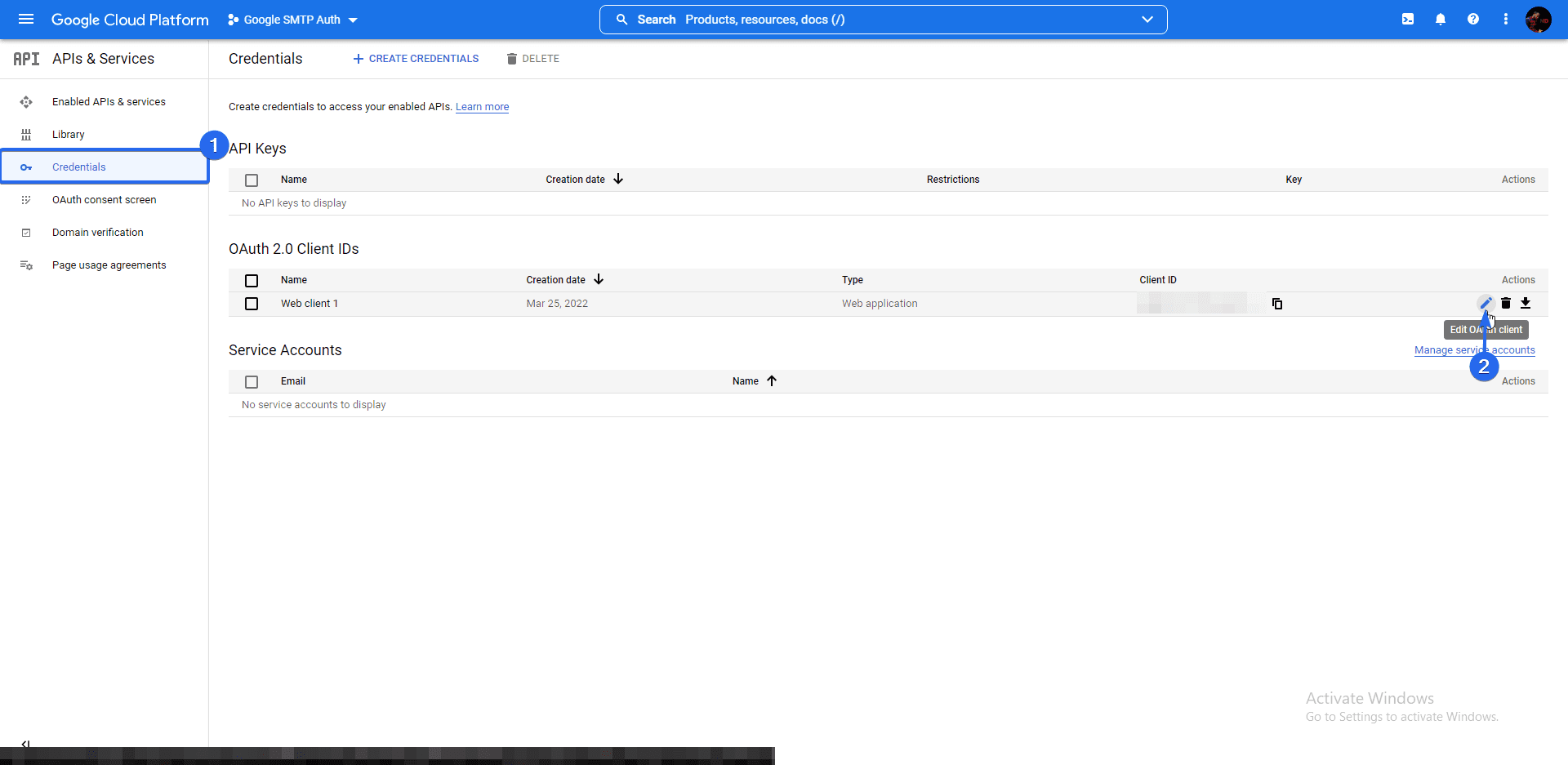 Click on Credentials on sidebar menu