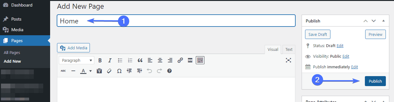 Create new homepage in wordpress