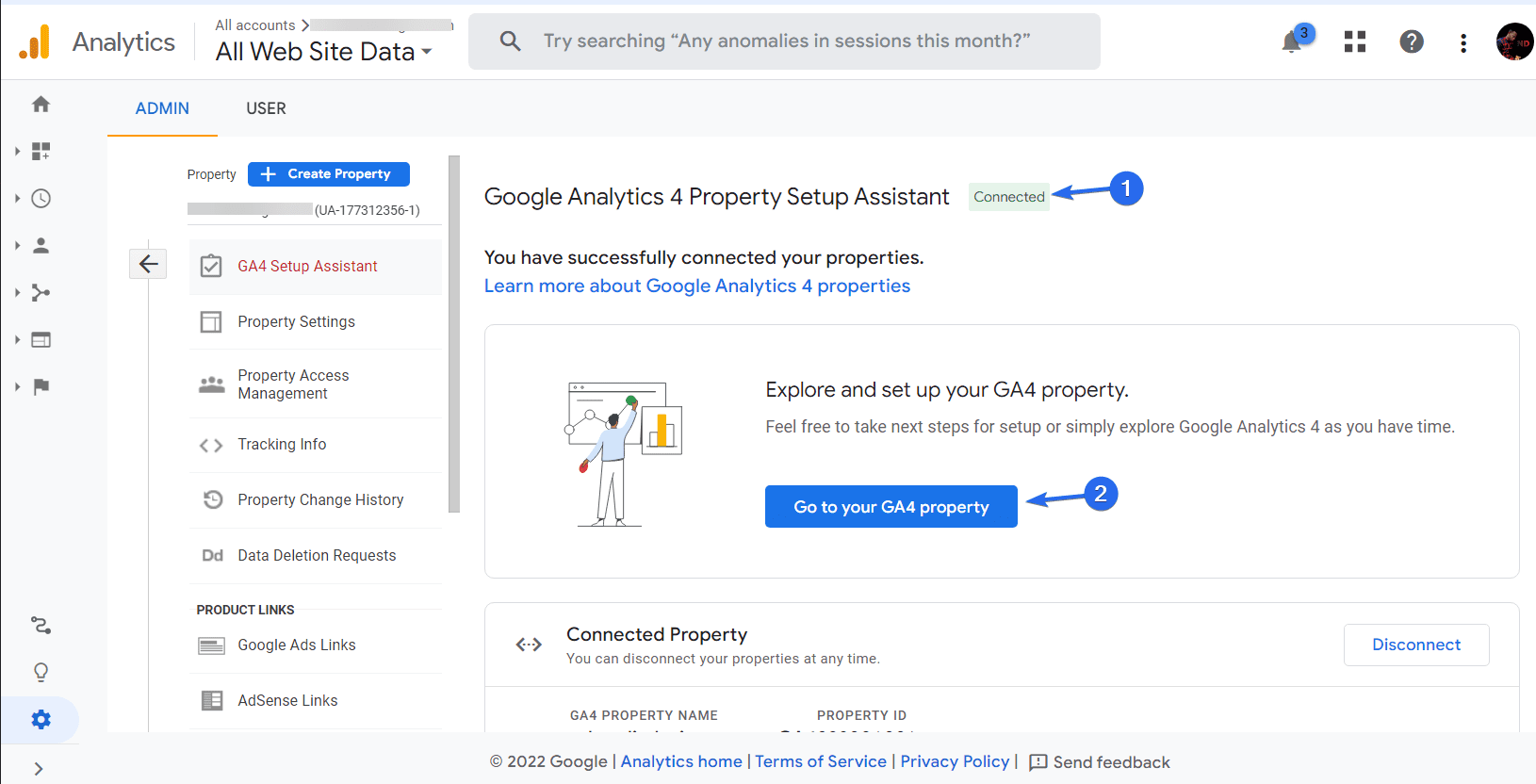 Click the Go to your GA4 property button
