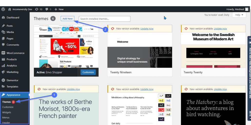 Add new Themes page