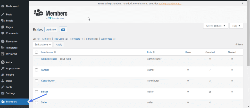 WP Dashboard