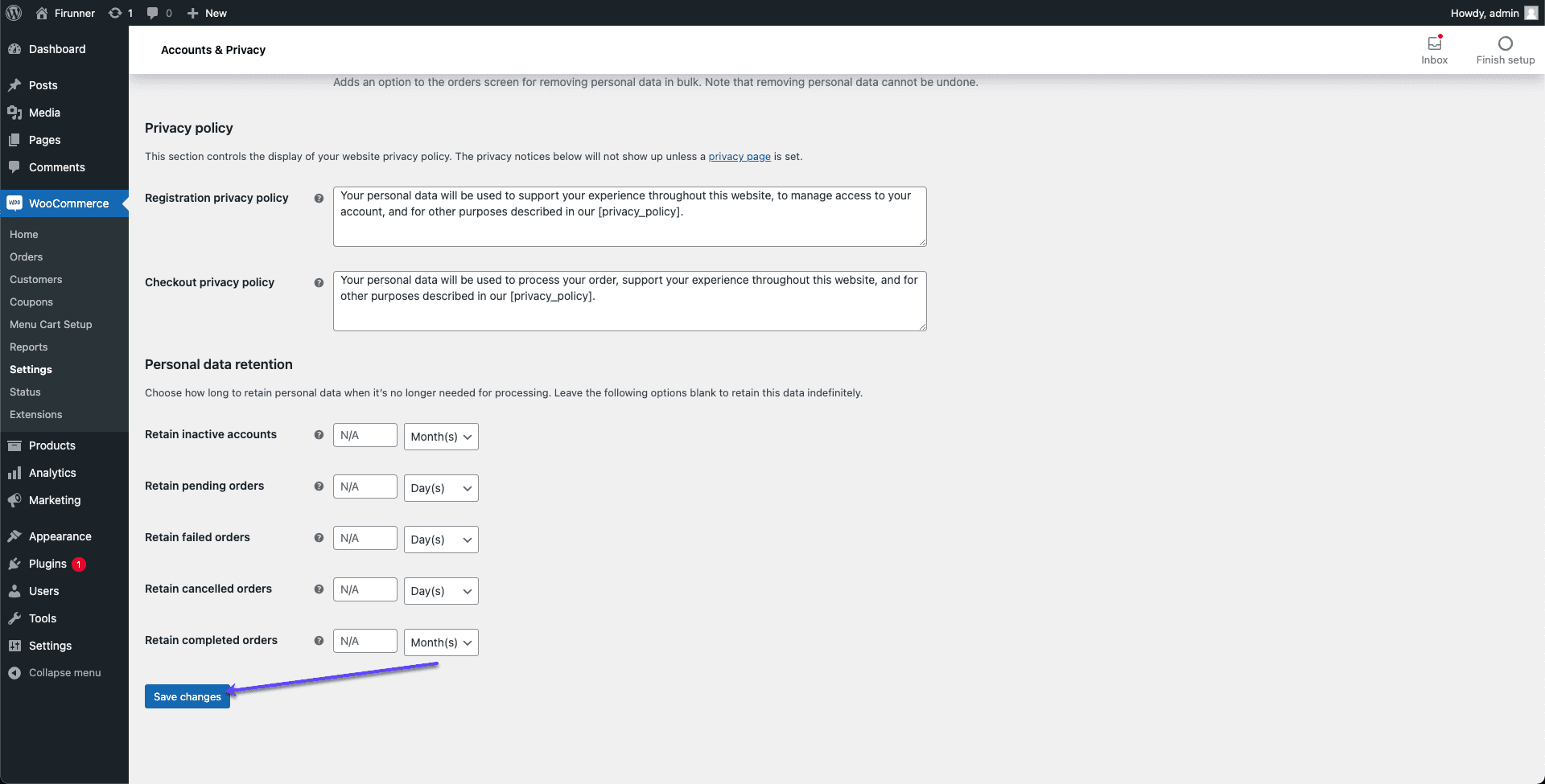 Click save changes - Recover abandoned cart in WooCommerce