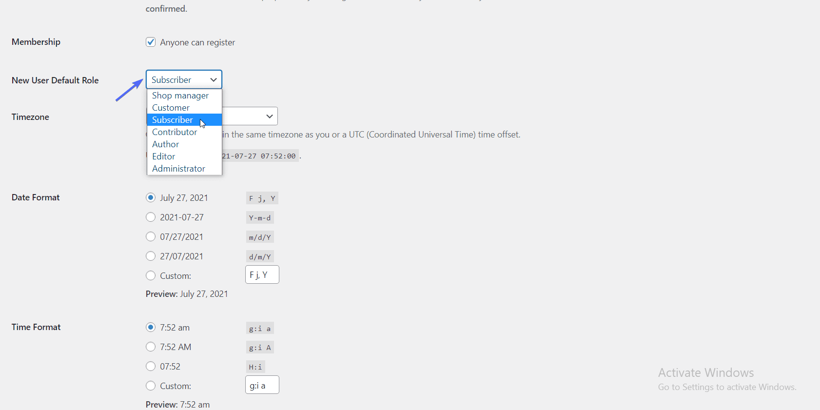 user roles - wordpress user registration