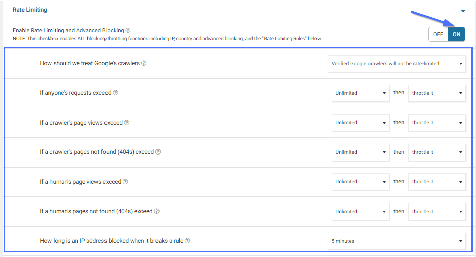 Toggle on blocking feature