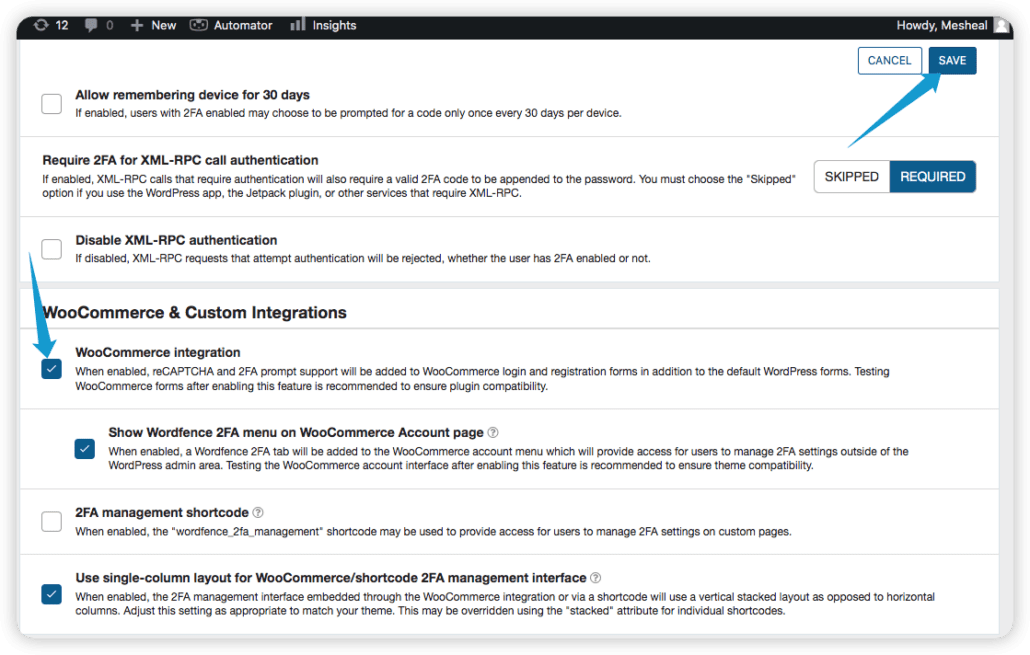 Tick the WooCommerce Integration checkbox