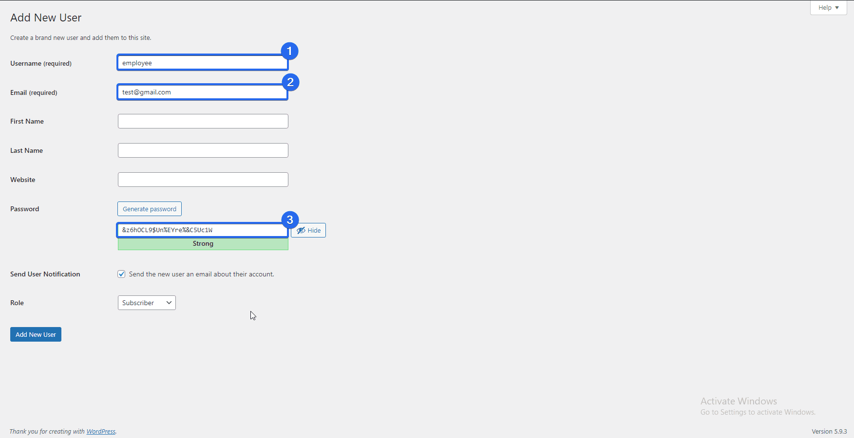 Add new user to ypur business website