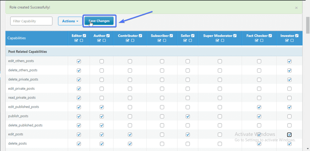Save changes - WordPress access control