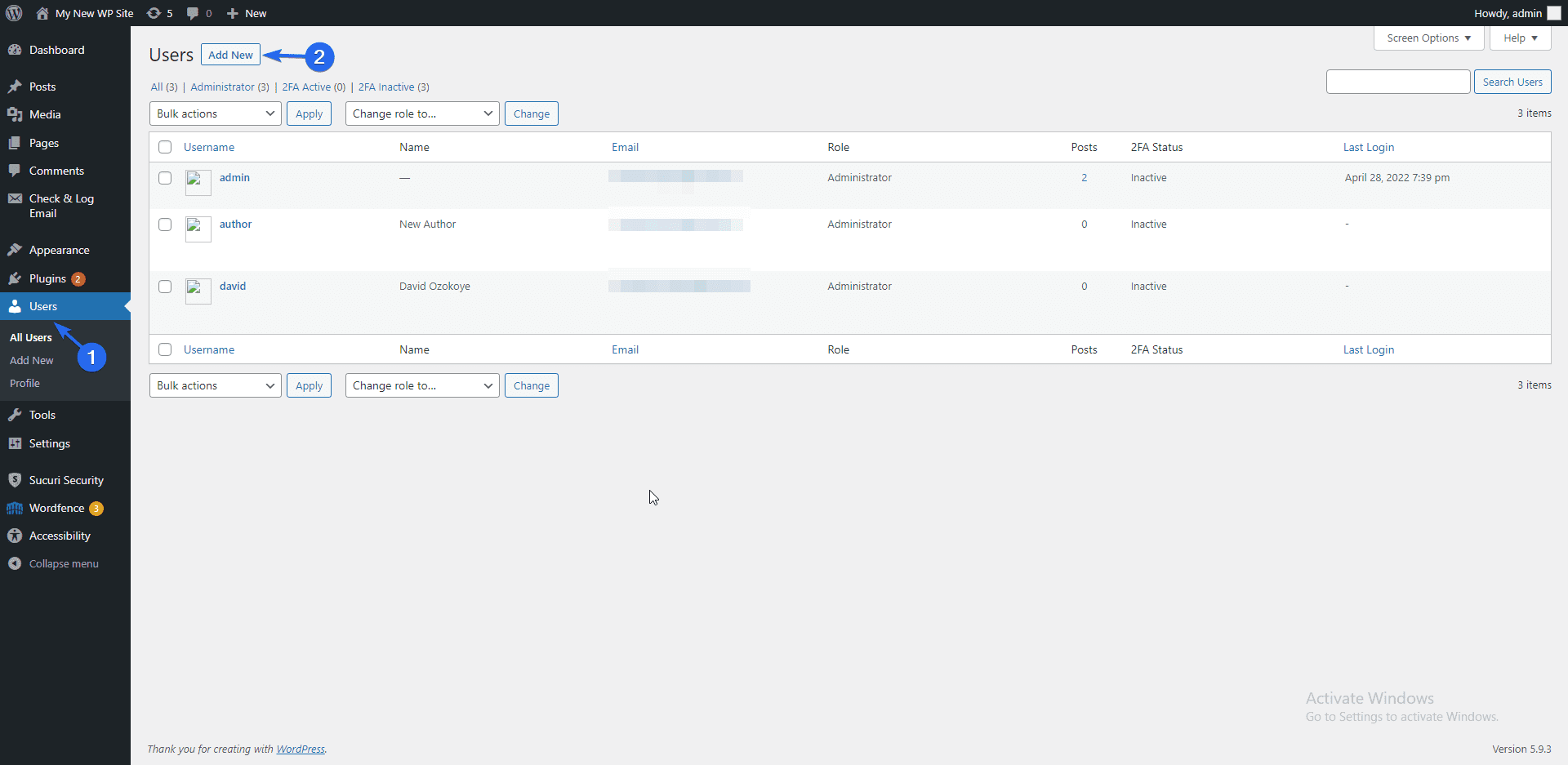 Create a new user on your business website