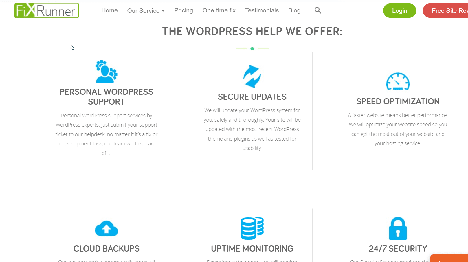 Fixrunner services - change homepage wordpress