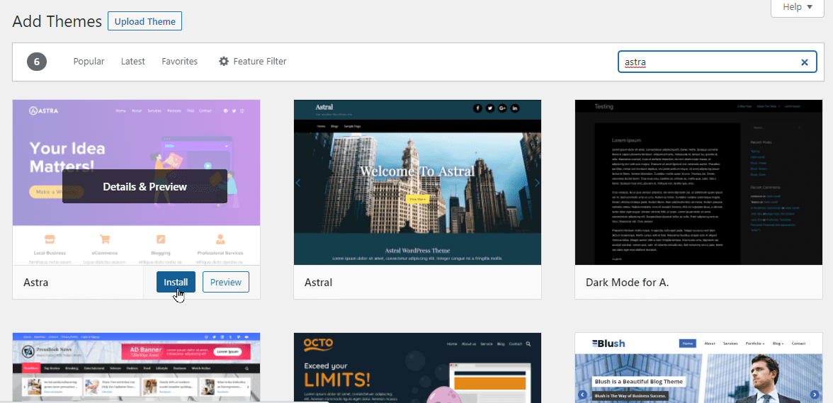 Install WP Astra Theme