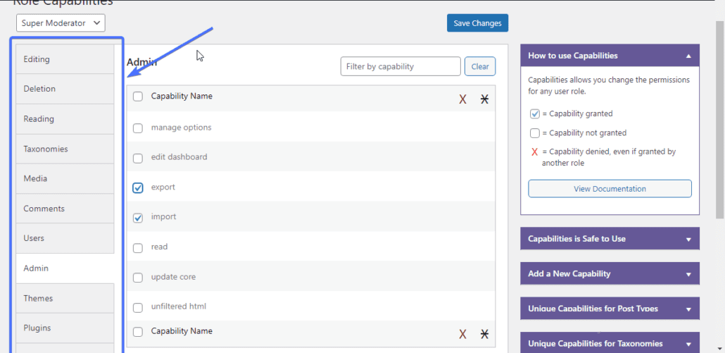 Select permissions to allow