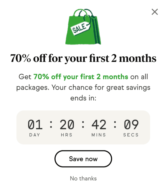 Keap example of a pop-up