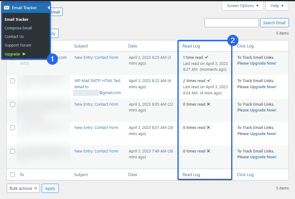 Read email logs