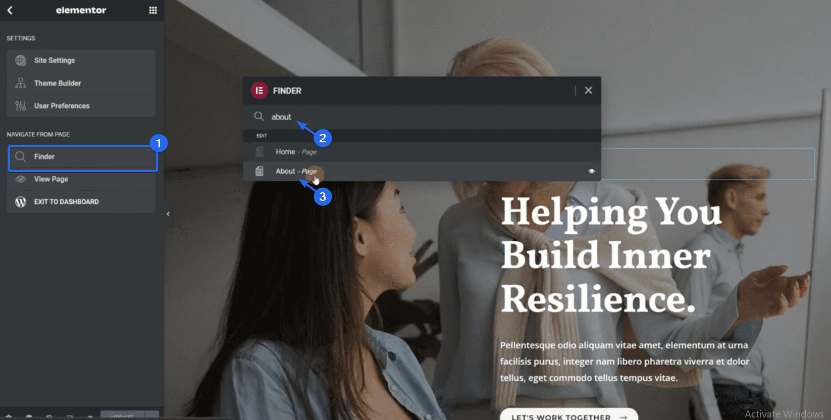 Click on Finder to find page
