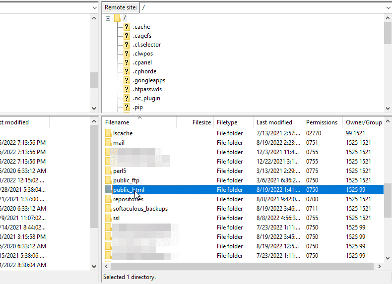 Open public_html folder in FileZilla
