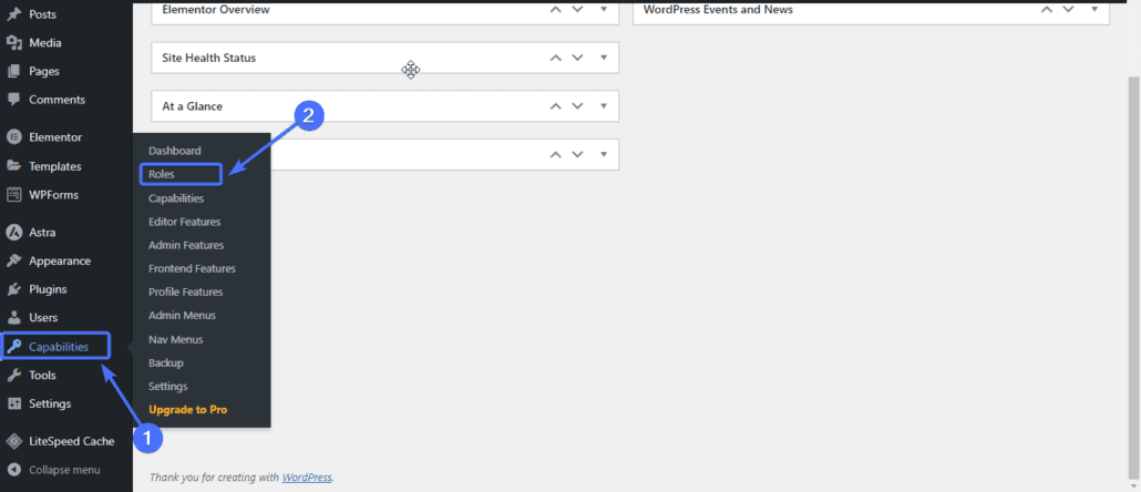 Capabilities >> Roles - WordPress access control