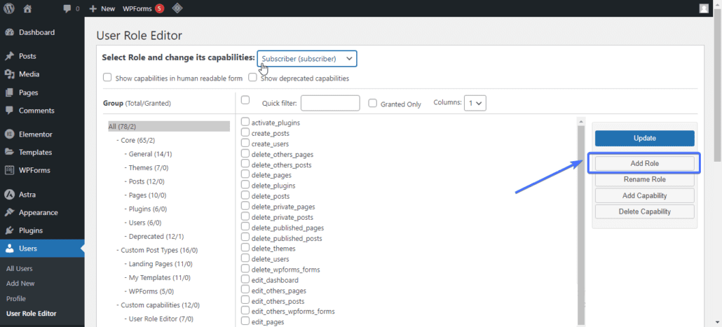 Add custom user role - WordPress access control