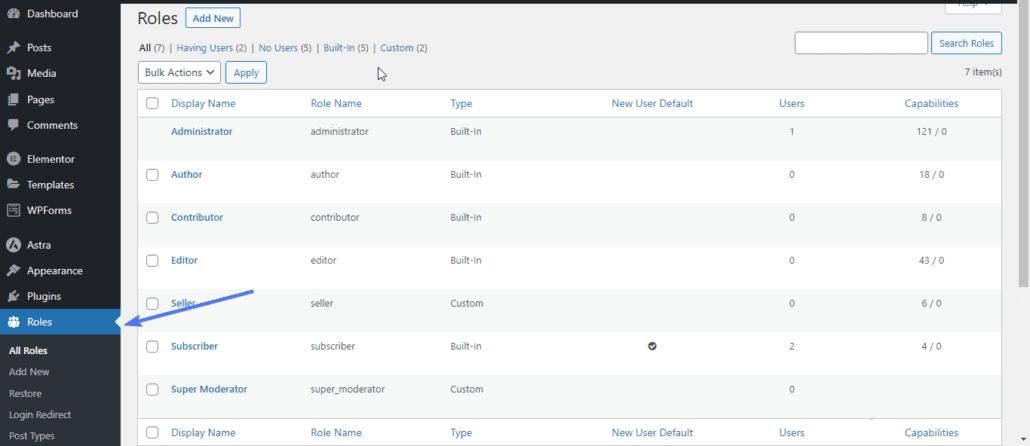 Roles on wp dashboard - WordPress access control