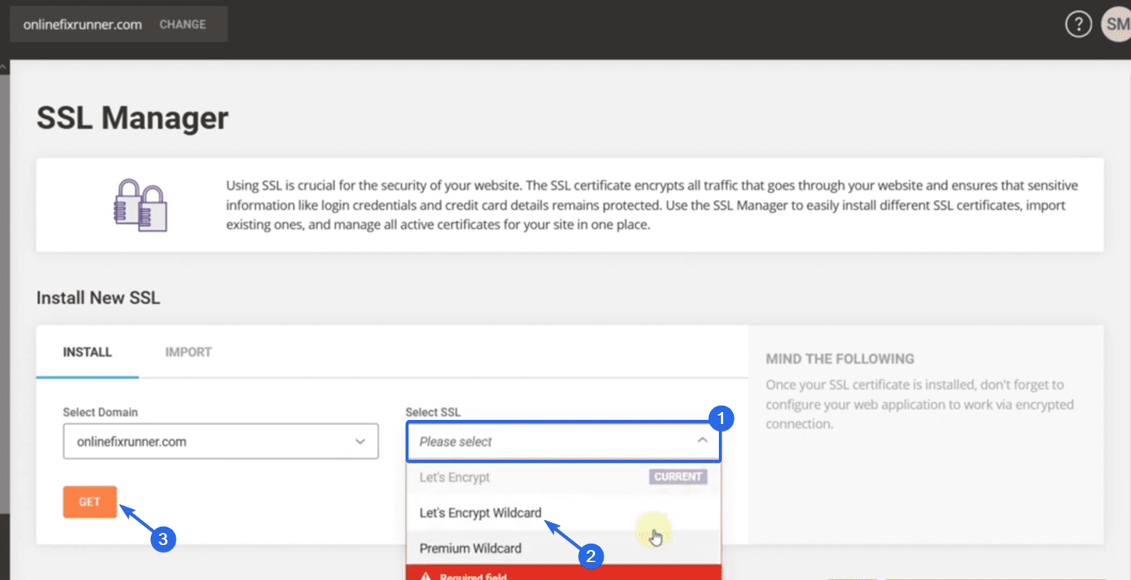 Choose the Let’s Encrypt Wildcard option