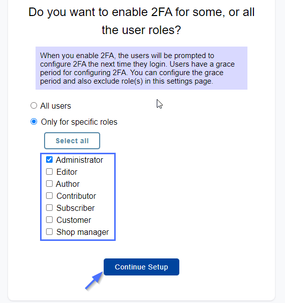 Enable 2FA for only specific roles