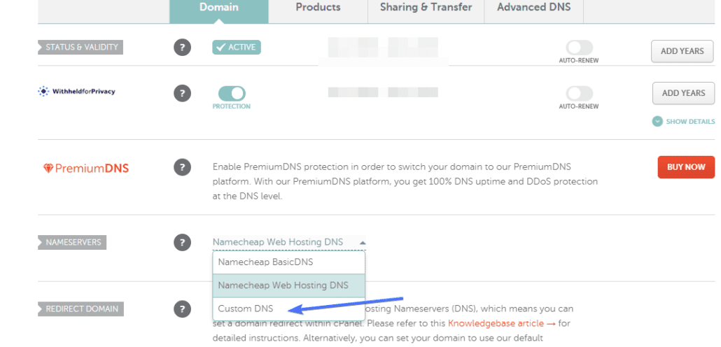 Select custom DNS