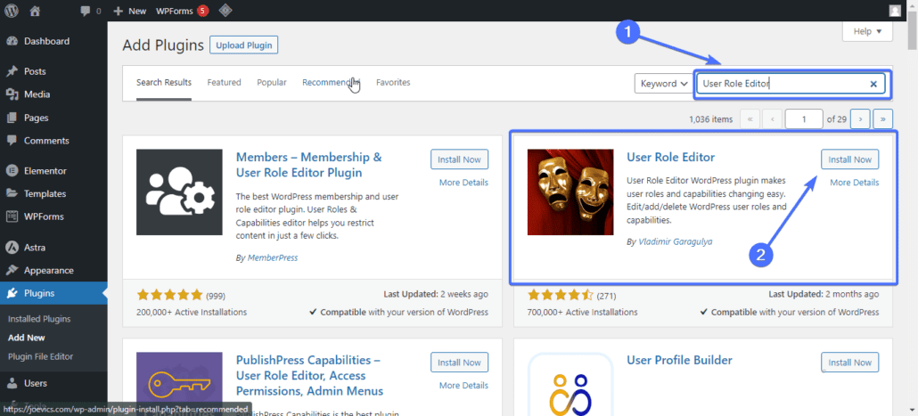 Search and install plugin - WordPress access control