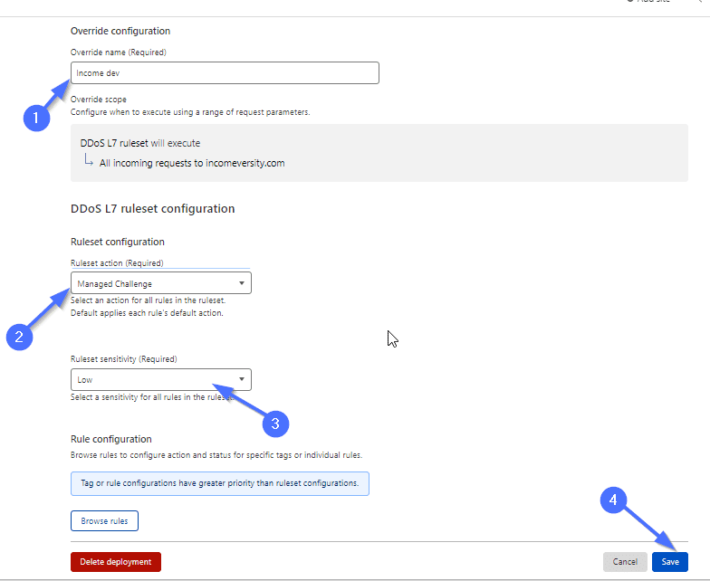 Cloudflare DDoS Override configuration for WordPress