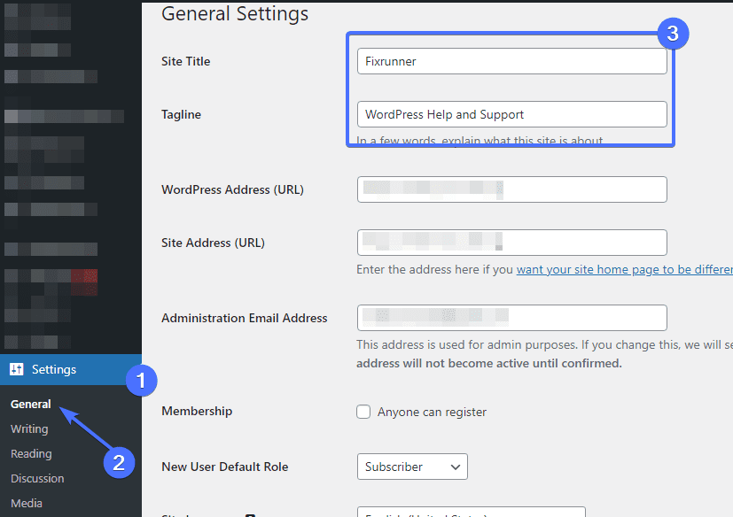 WordPress general settings