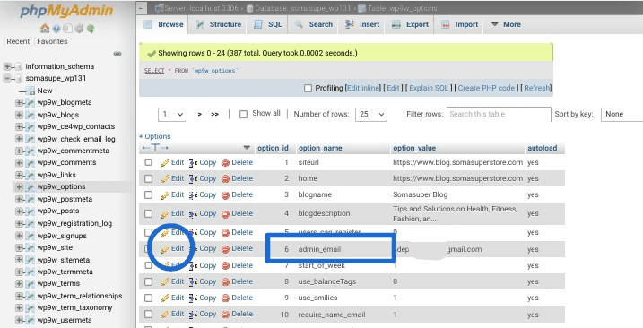 Locate "Admin Email" and edit