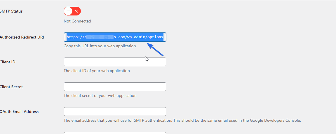 WordPress sending email - redirect URL
