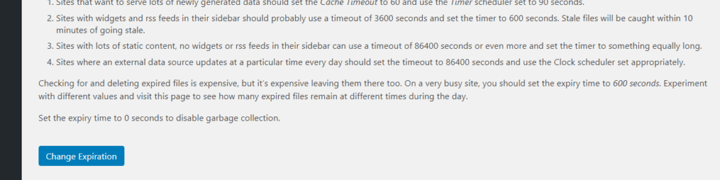 Click Change Expiration: WP super cache